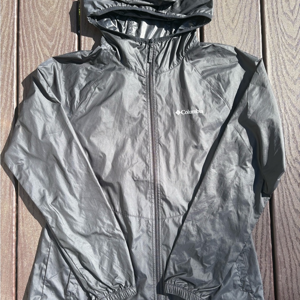 Columbia Black Hooded Lightweight Rain Jacket, Small